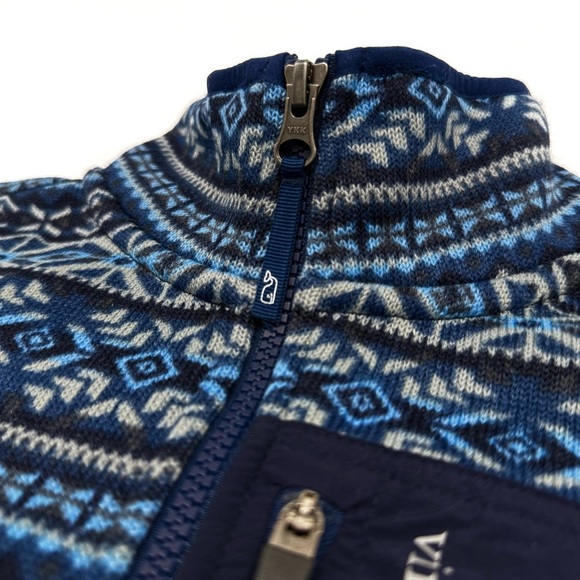 NWT Vineyard Vines Boy’s Fairisle Sweater Fleece Print Jacket Blue Deep Bay M - Picture 4 of 13